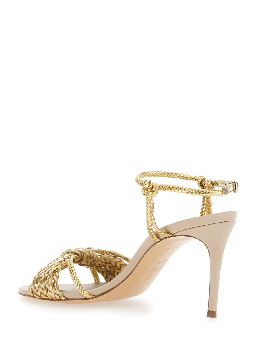 'Giulia Marbella' Gold Colored Sandals With Buckle Closure And High Stiletto Heel In Fabric Woman