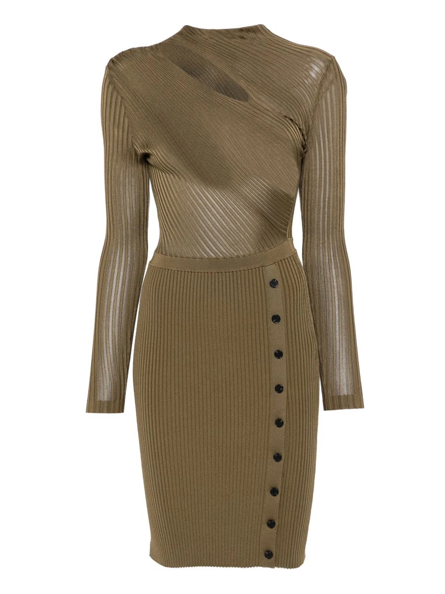 Self-Portrait Khaki Cut Out Rib Knit Mini Dress Clothing