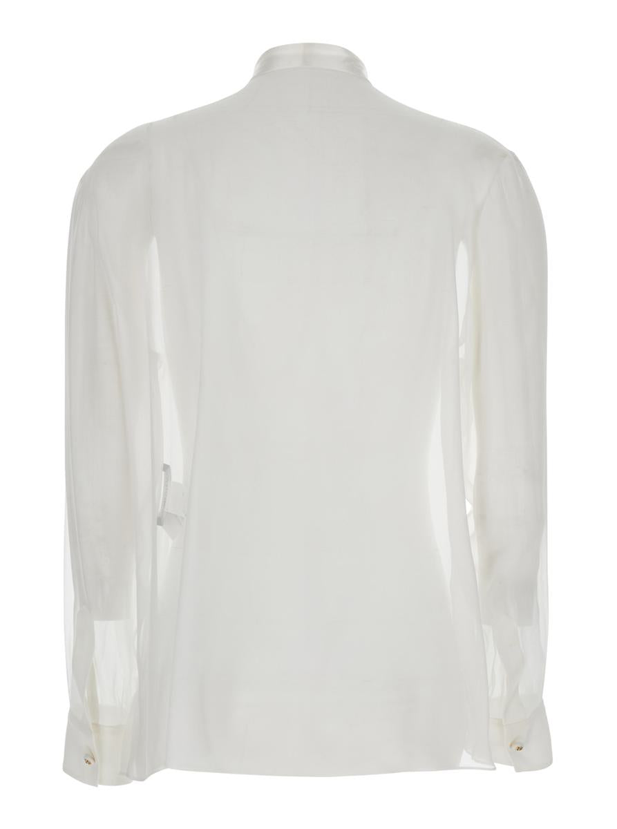 White Shirt With Pussy-Bow Collar In Silk Woman