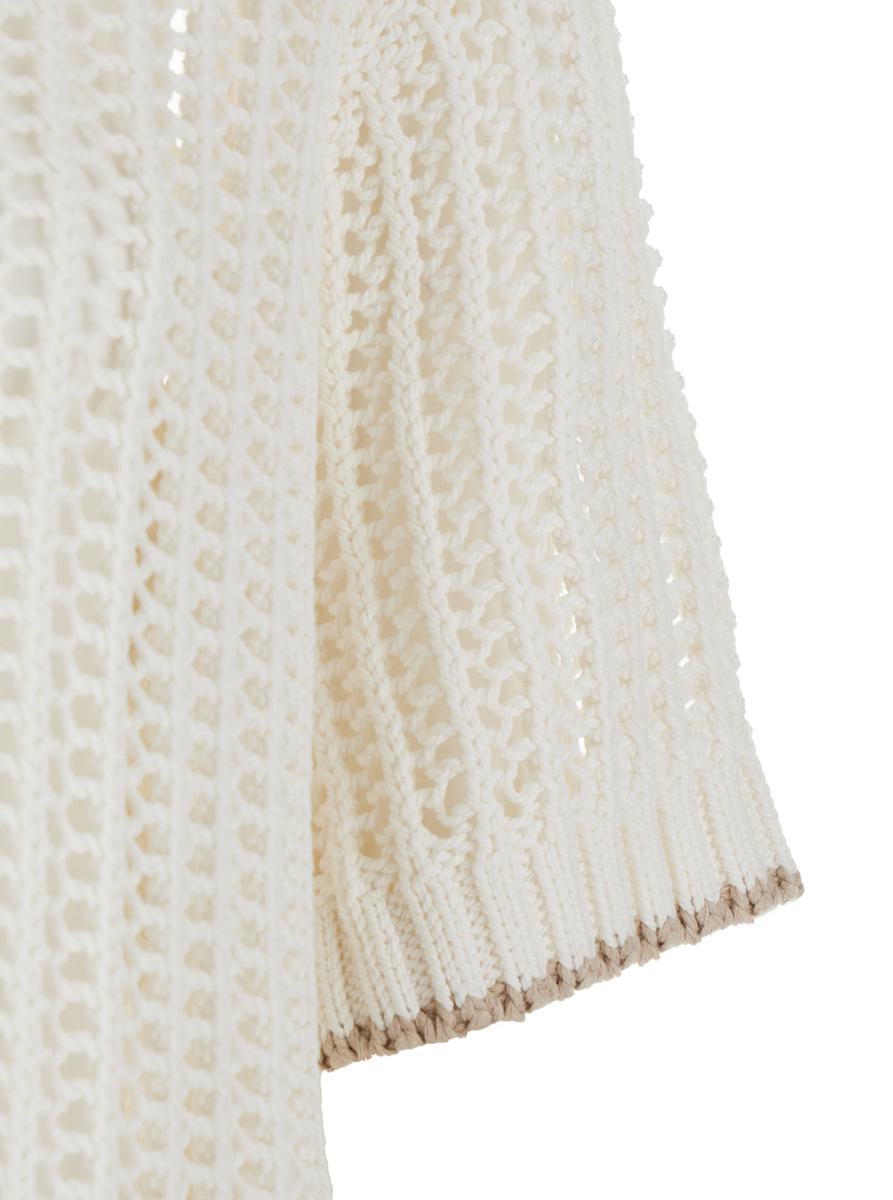White High Neck Sweater With Perforated Design In Cotton Woman