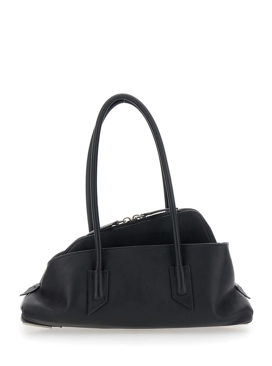 'La Passeggiata Small' Black Shoulder Bag With Tubular Handles And Impressed Logo On The Front In Leather Woman