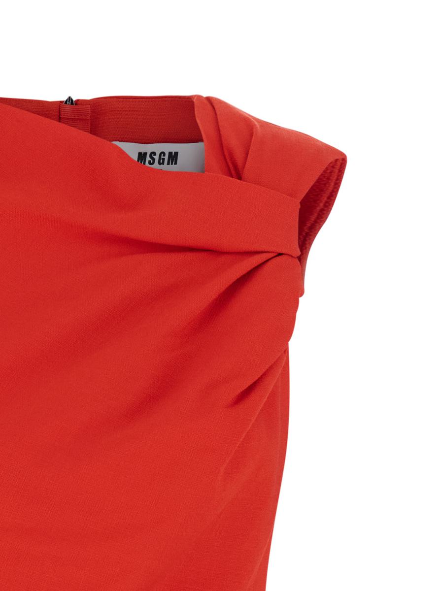 Red Dress With Ruches Details In Viscose Blend Woman
