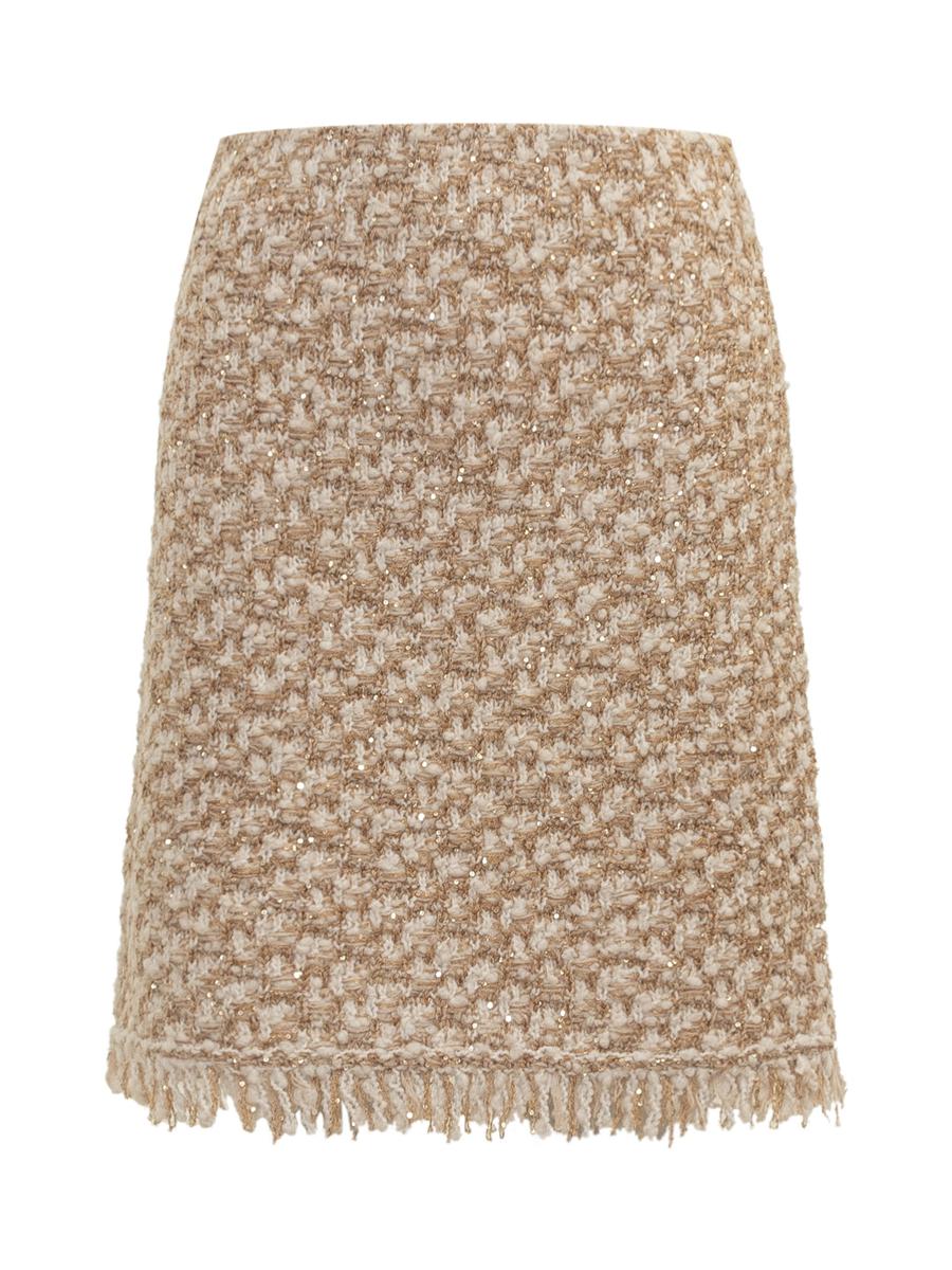 Fabiana Filippi Beige Bouclé Miniskirt With Fringes By Fabiana Filippi