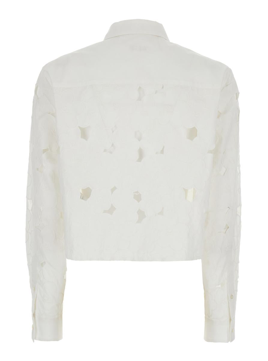 White Shirt With Classic Collar And All-Over Perforated Details In Cotton Woman