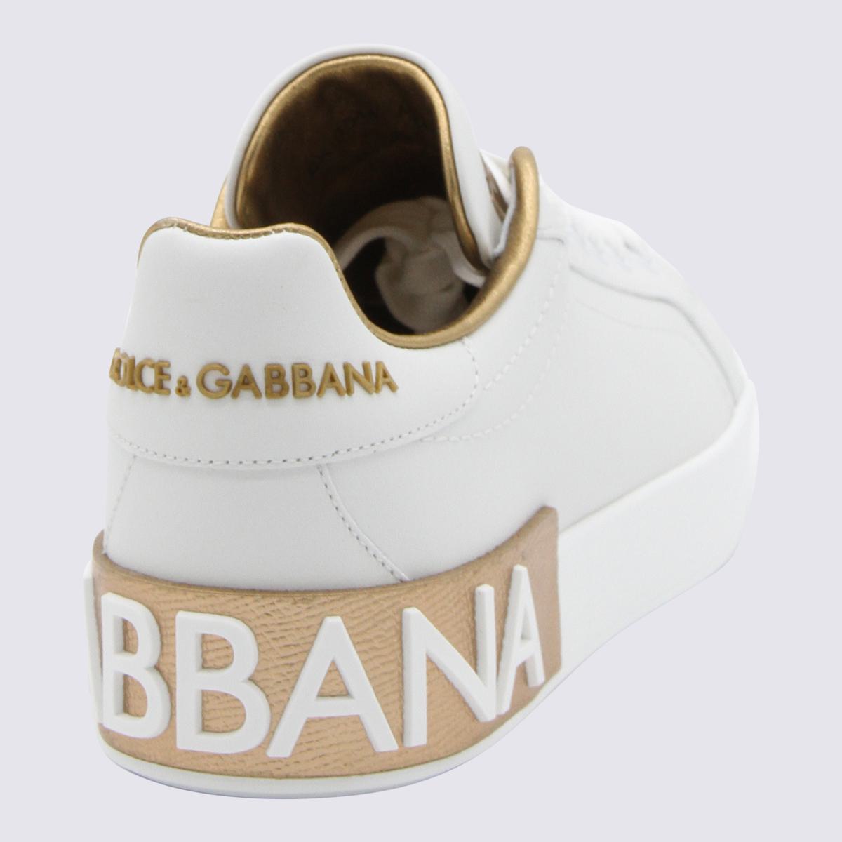 Dolce & Gabbana White And Gold Sneakers