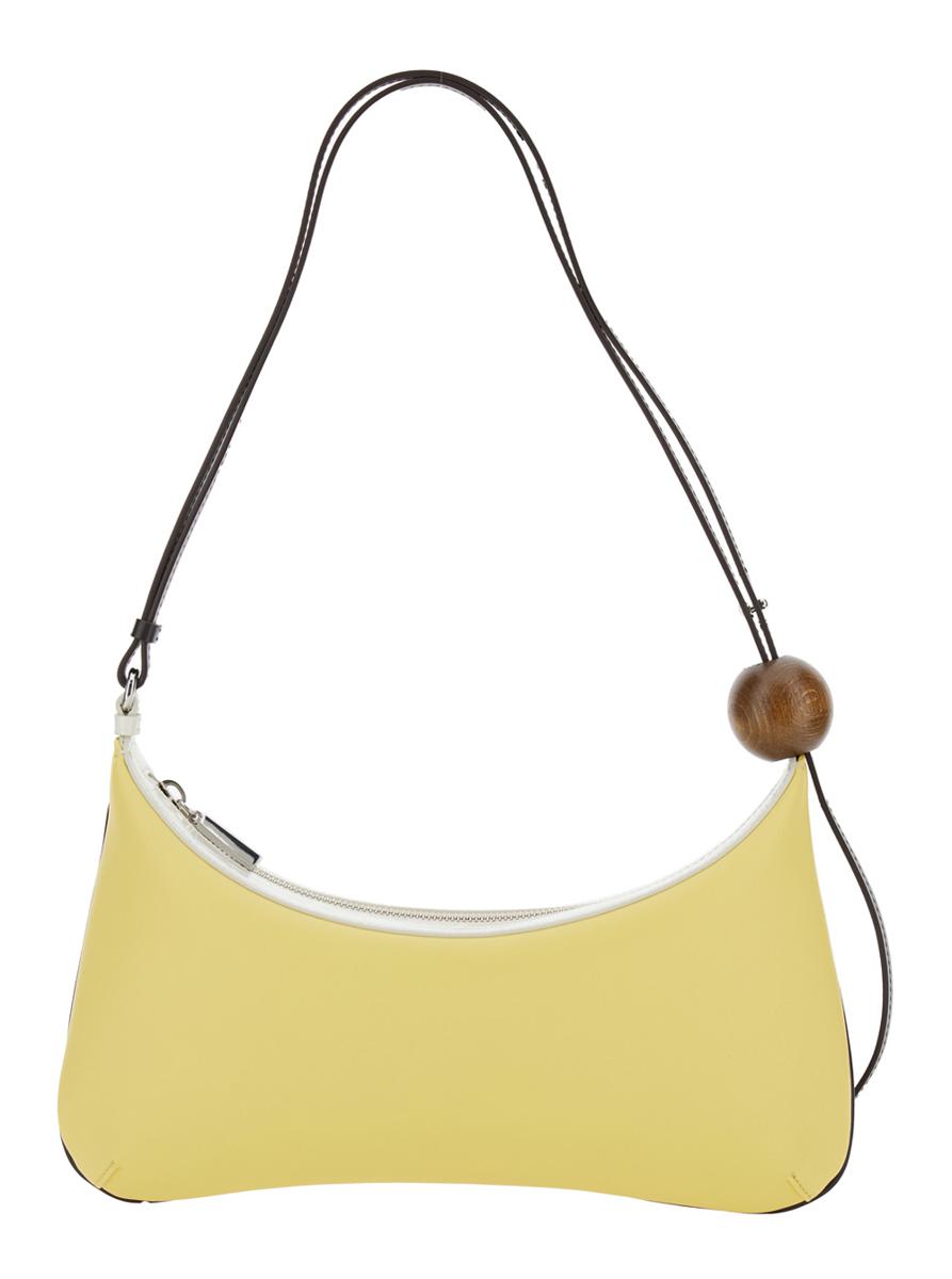 'Le Grand Bisou Perle' Yellow Shoulder Bag With Adjustable Shoulder Strap And Front Logo In Leather Woman