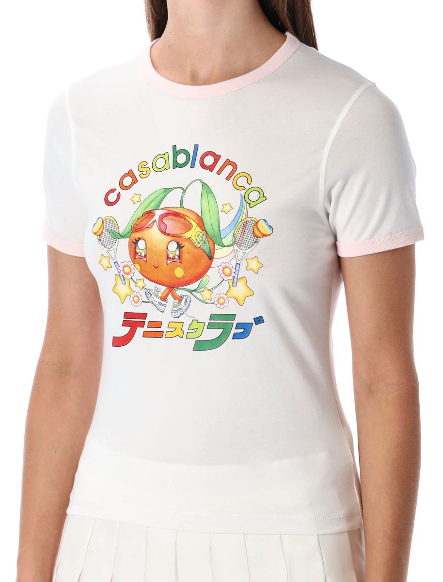 Casablanca White Orange Mascot Ringer Organic Cotton T-Shirt