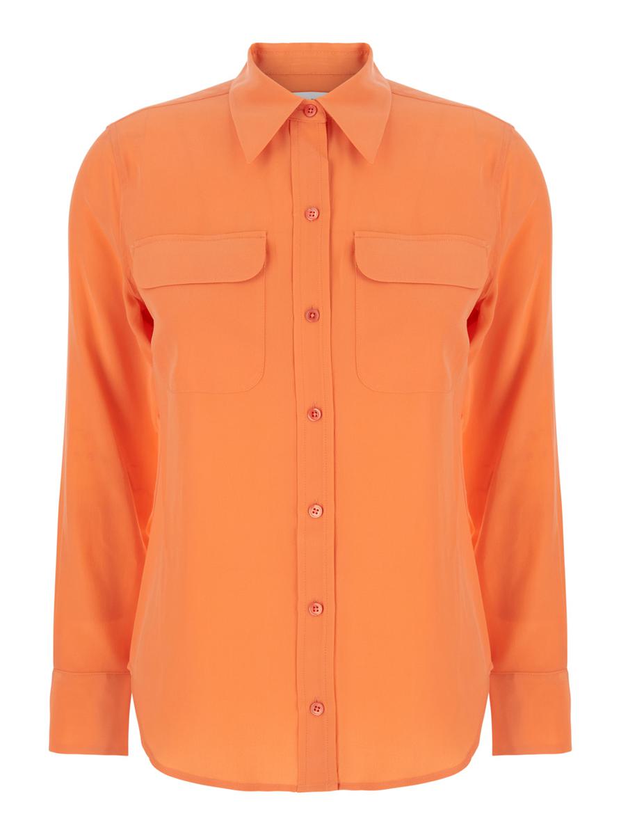 'Signature' Orange Shirt With Pointed Collar In Silk Woman