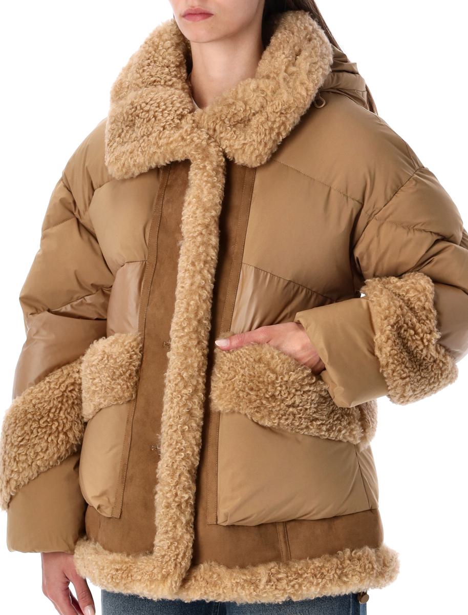 Urbancode Camel Short Puffer Jacket With Faux Shearling