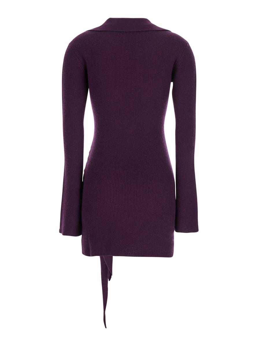 Abito Corto Misto Cashmere Con Nodo