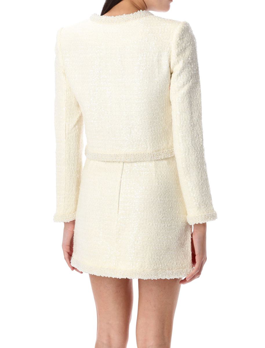 Self-Portrait Bouclé Pearl Trim Jacket