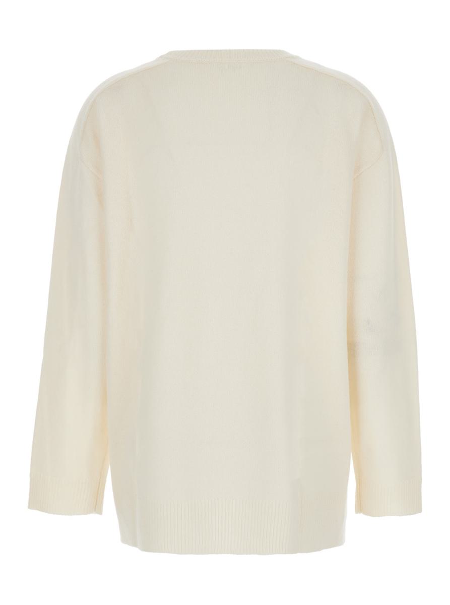 White Crewneck Sweater With Asymmetric Hem In Wool And Cashmere Woman