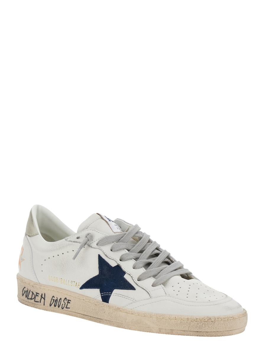 'Ballstar' White Low Top Sneakers With Star Patch On The Side And Maxi Lettering On The Rear In Leather Man