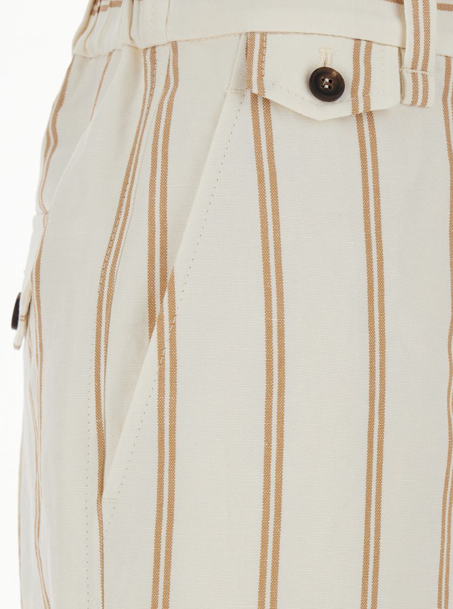 Multicolor Crop Pants With All-Over Striped Motif And Monile Detail In Linen And Cotton Blend Woman