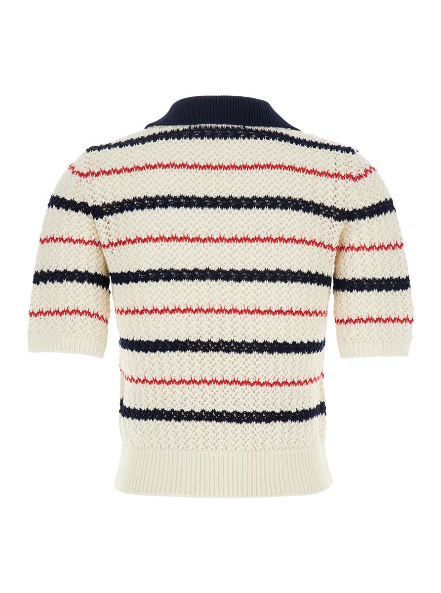 Multicolor V-Neck Sweater With All-Over Striped Motif In Cotton Woman