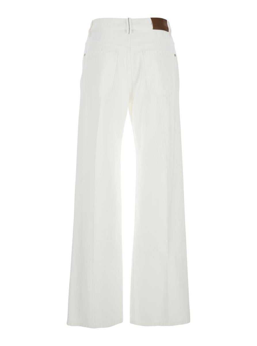 White Five-Pocket Patns With Logo Patch On The Back In Cotton Woman