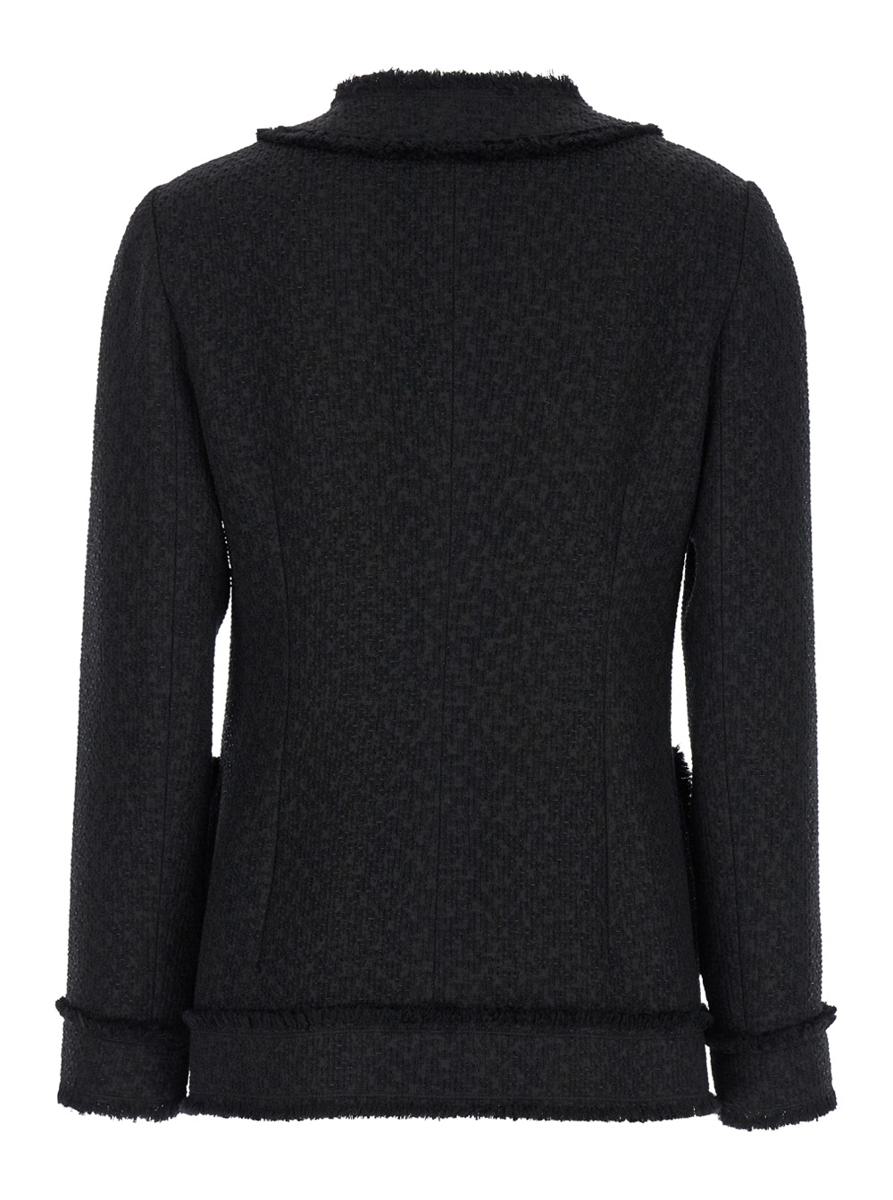 Black Single-Breasted Jacket With Branded Button In Tweed Woman