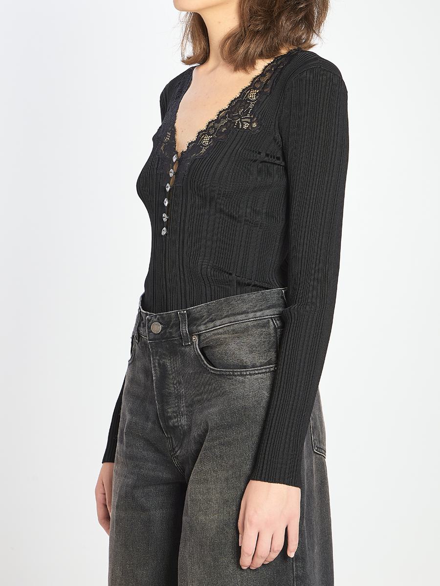 Lace Trim Knit Top
