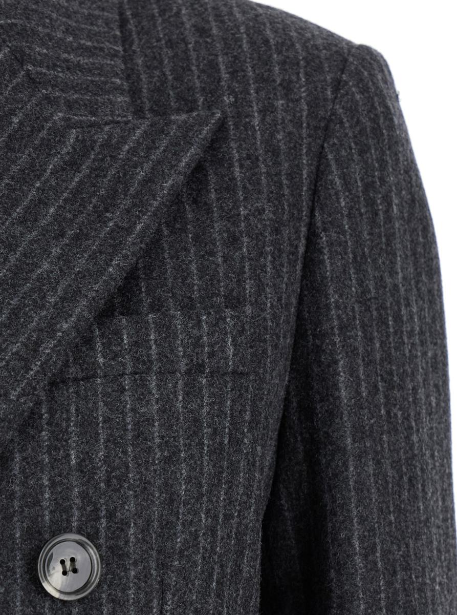 Grey Striped Double-Breasted Jacket In Wool Woman