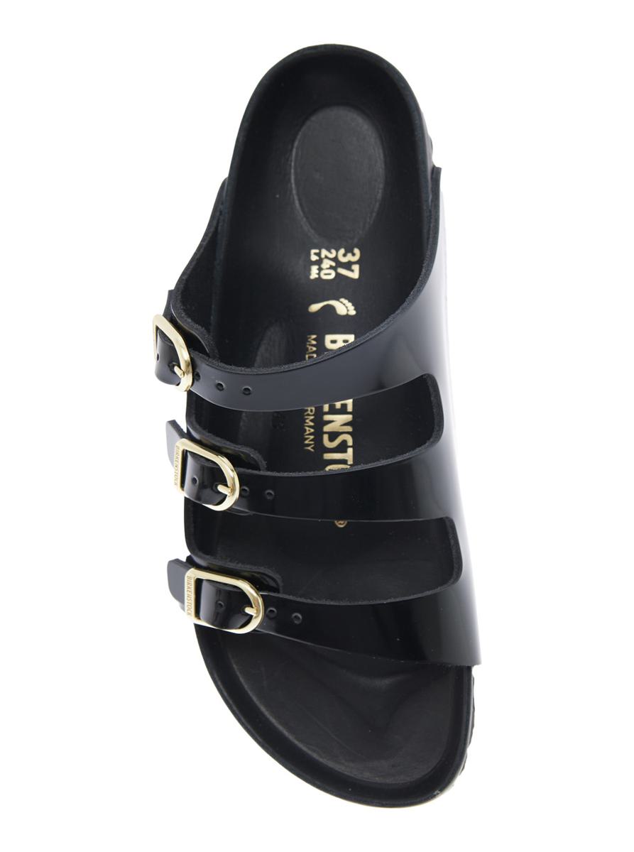 'Florida' Black Sandals With Adjustable Buckle Closure And Three Straps In Leather Woman