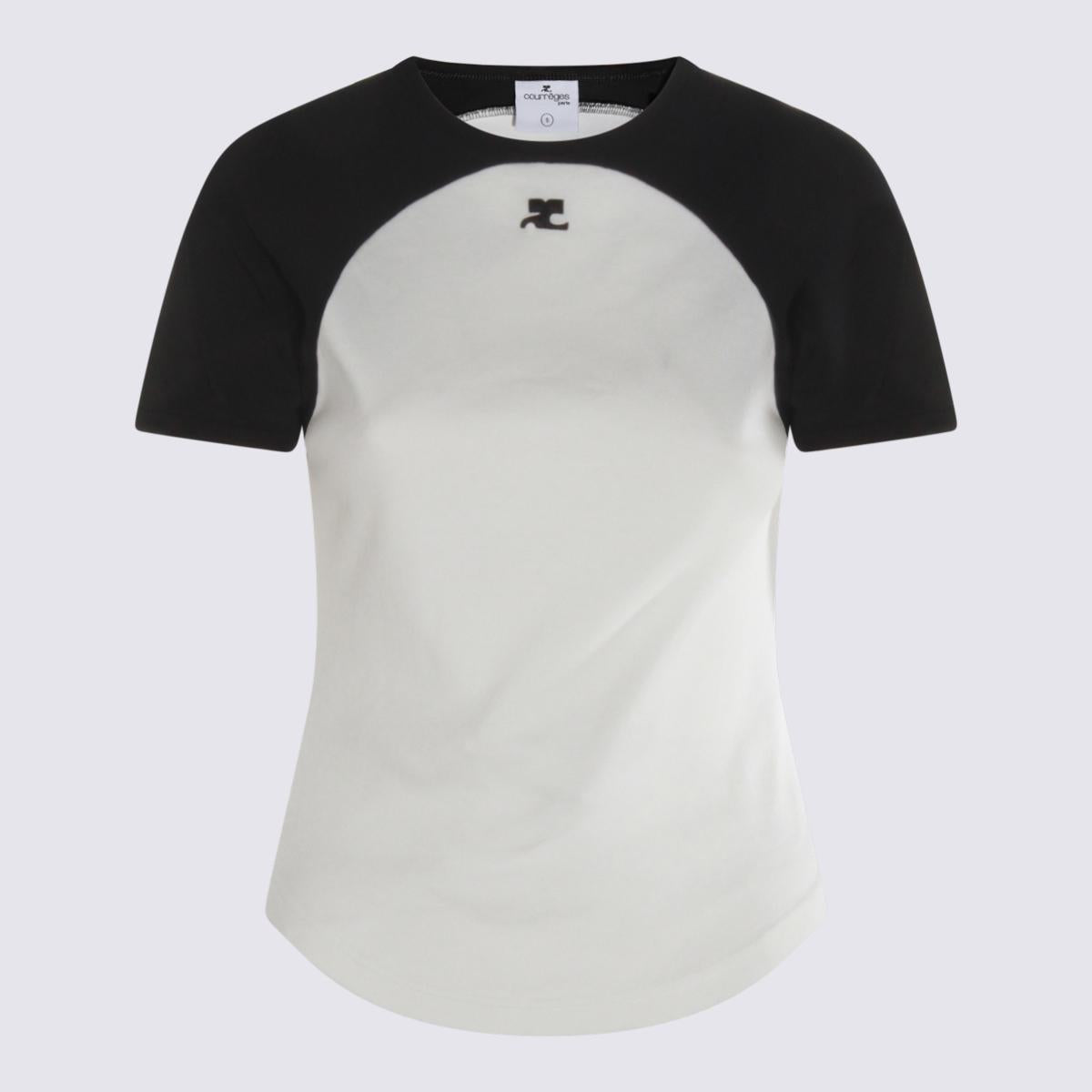 Courrèges White And Black Cotton T-Shirt