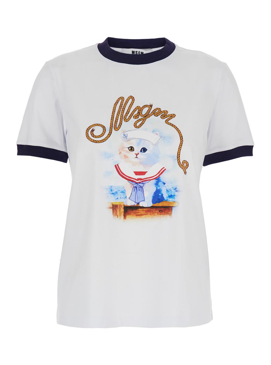 White Crewneck T-Shirt With Logo Print On The Front In Cotton Woman