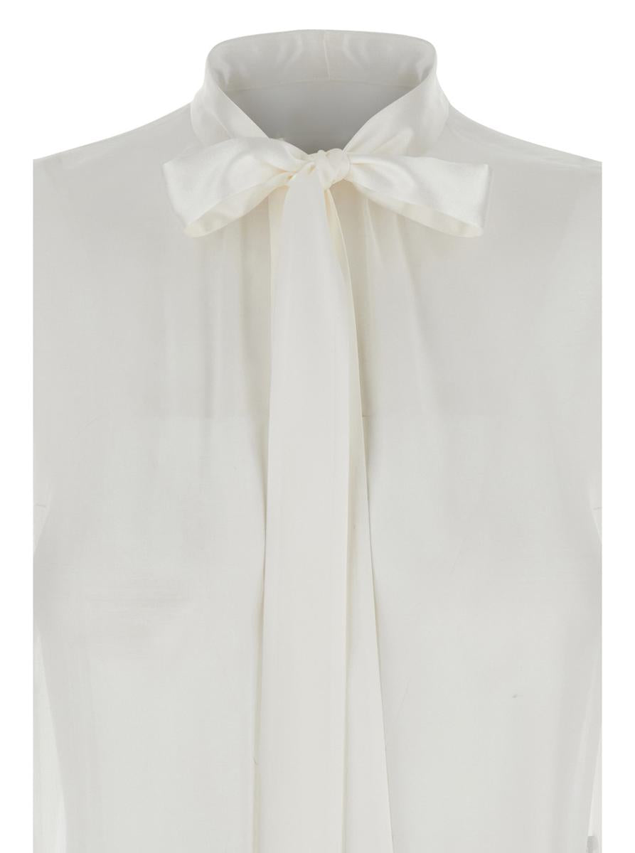 White Shirt With Pussy-Bow Collar In Silk Woman