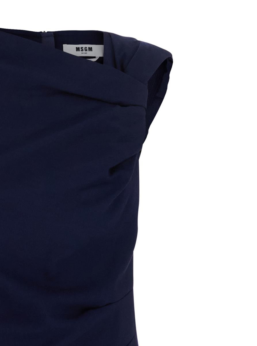 Blue Dress With Ruches Details In Viscose Blend Woman