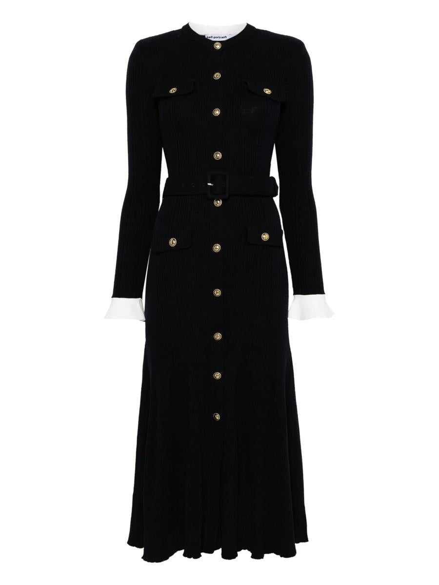 Self-Portrait Navy Viscose Knit Midi Dress Clothing