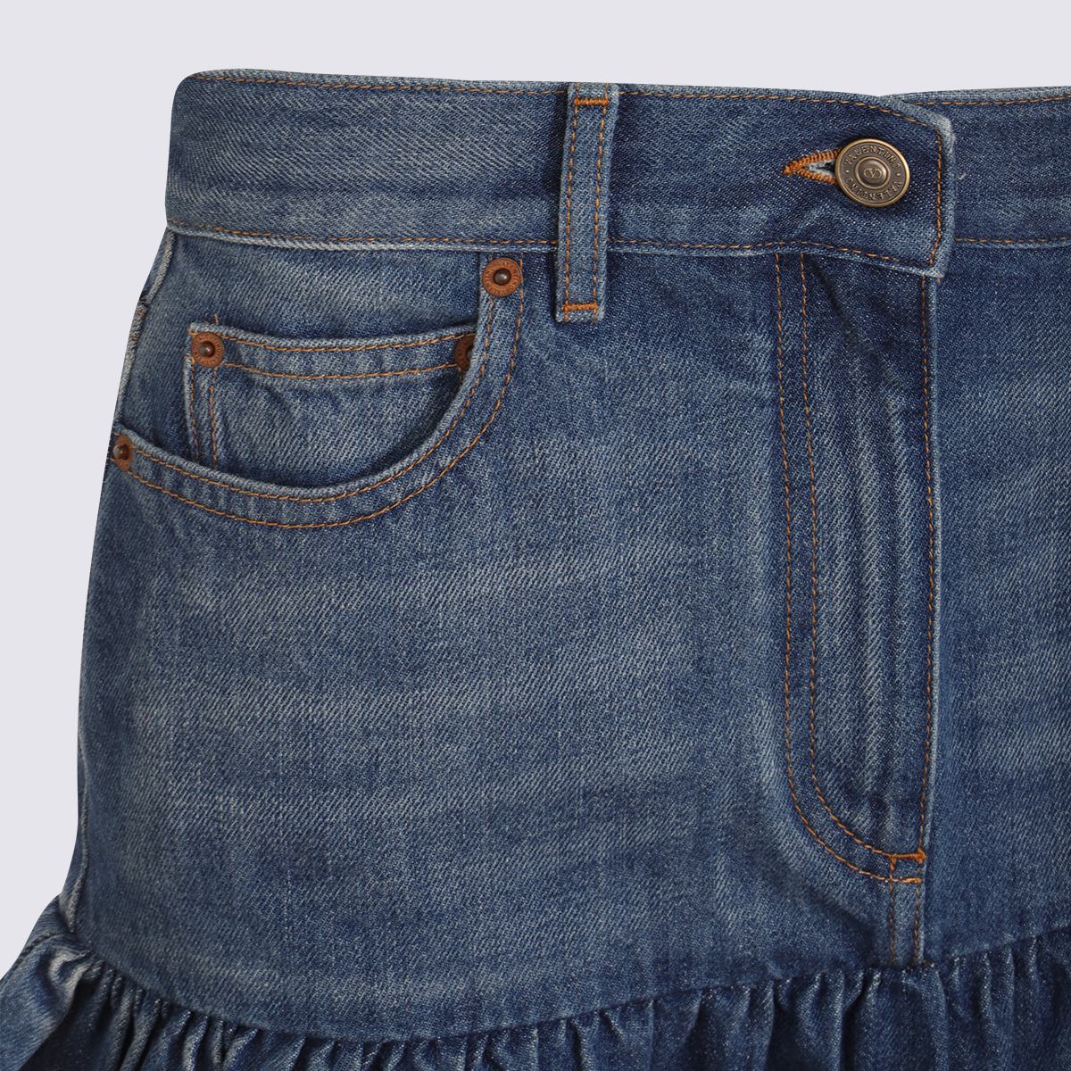 Valentino Garavani Blue Denim Cotton Skirt