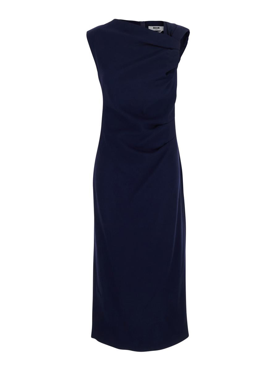 Blue Dress With Ruches Details In Viscose Blend Woman