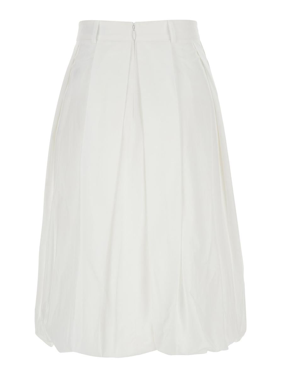 White Skirt With Balloon Design And Pleated Details In Cotton Blend Woman