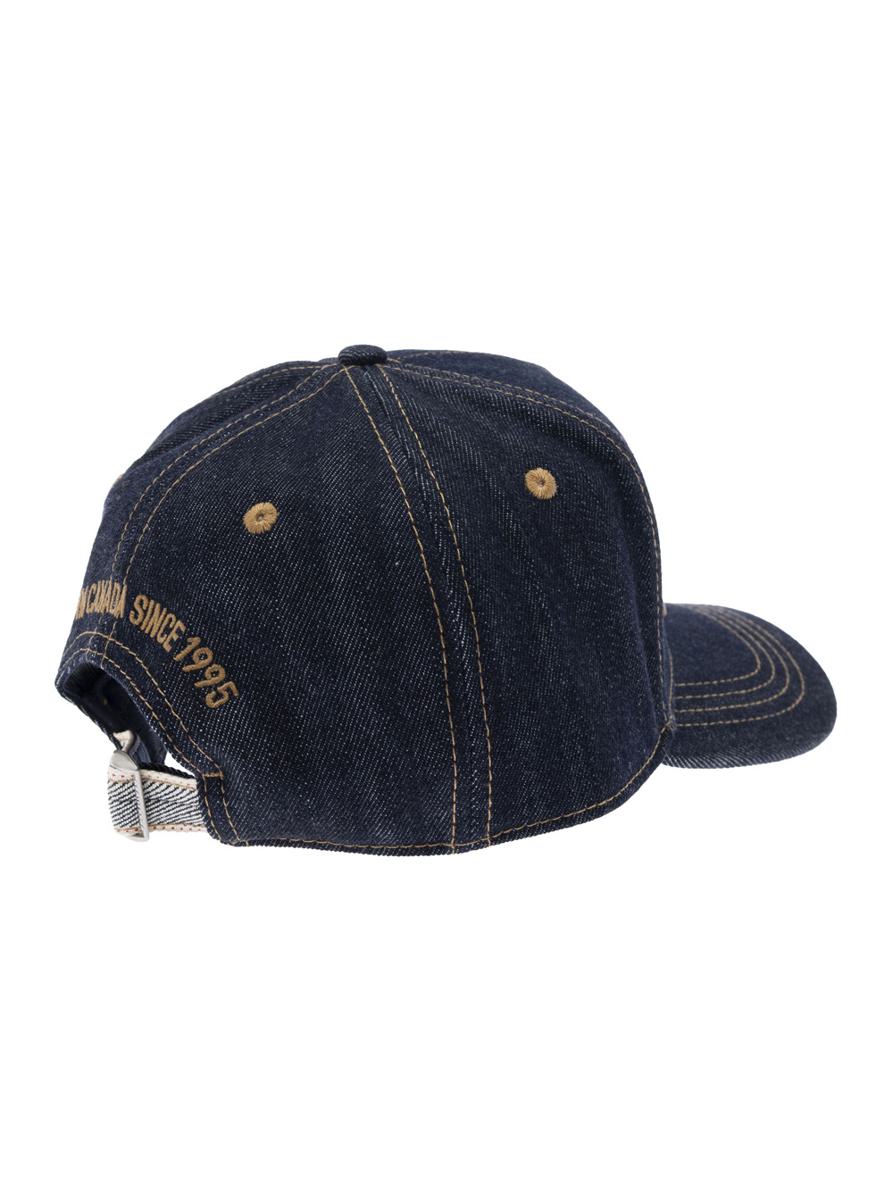 Blue Baseball Cap With Logo Patch On The Front And Logo Lettering On The Rear In Denim Man
