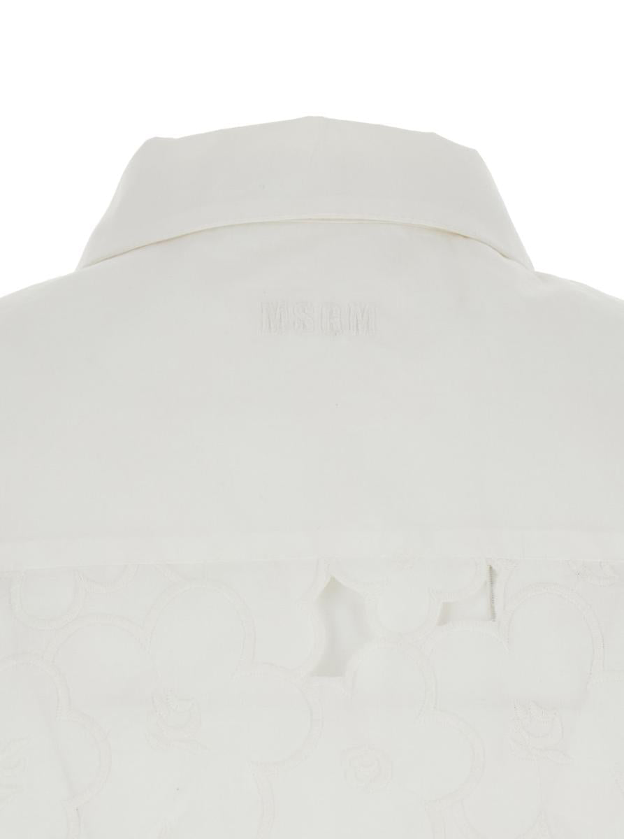 White Shirt With Classic Collar And All-Over Perforated Details In Cotton Woman