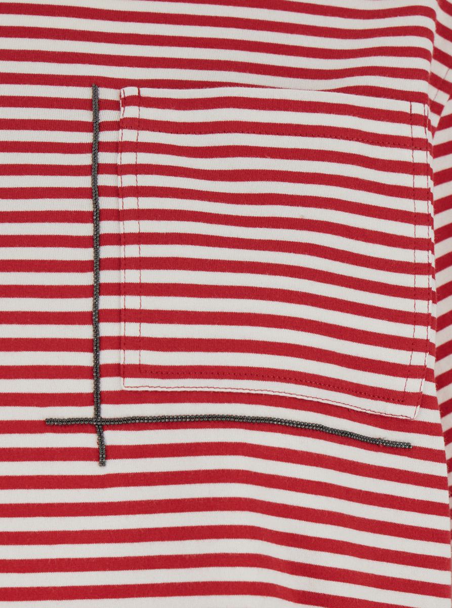 Red Crewneck T-Shirt With All-Over Striped Motif And Jewel Detail On The Front In Cotton Woman