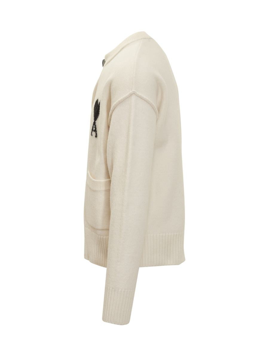AMI Paris Wool Cardigan Logo Embroidered Ami Alexandre Mattiussi