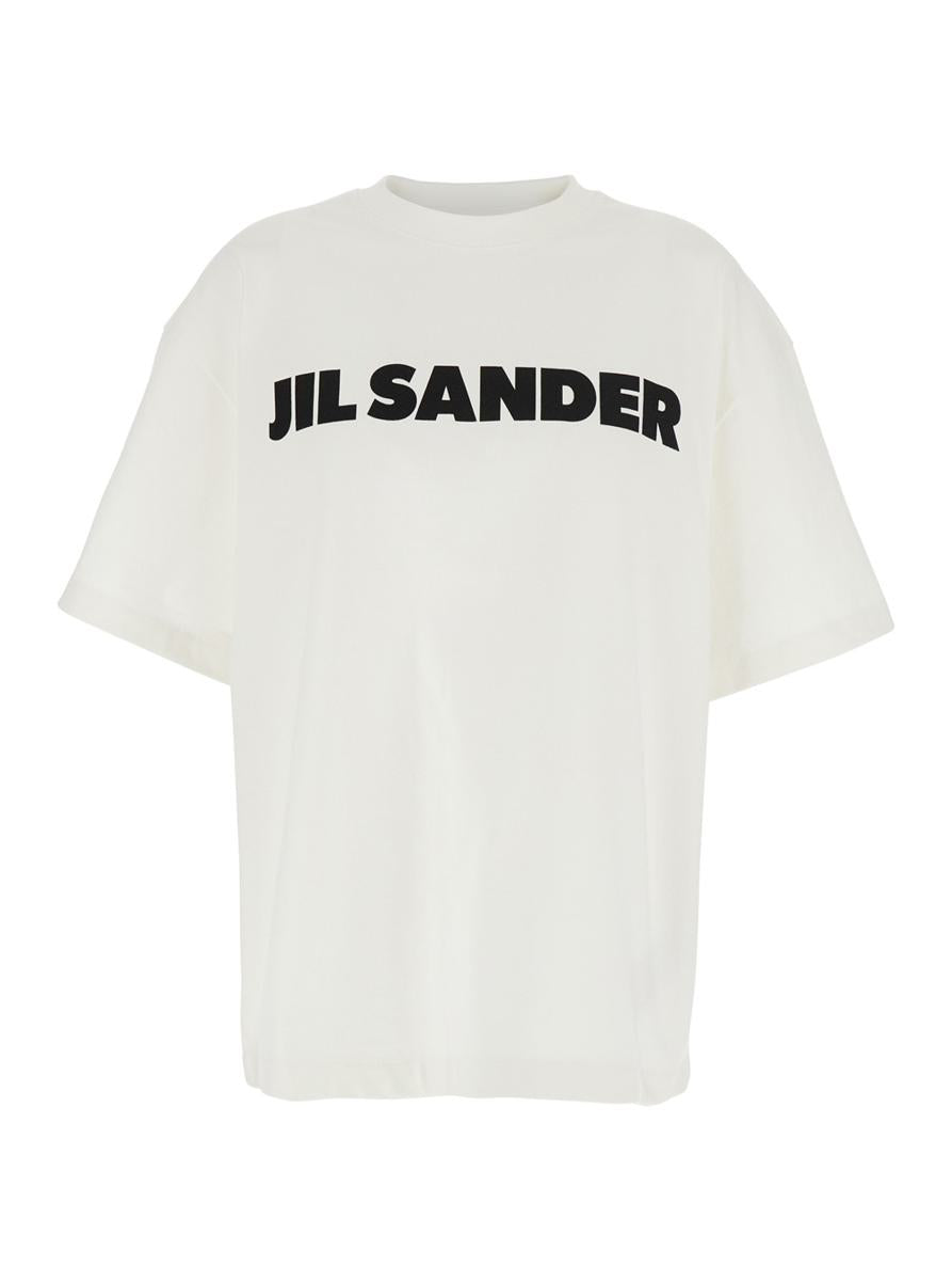 White Crewneck T-Shirt With Logo Lettering On The Front In Cotton Woman