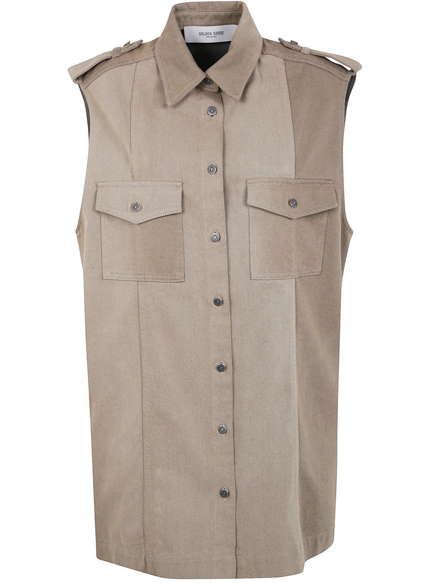 Golden Goose "Journey W`S" Osanne Shirt Dress Sleeveless Cotton Denim Full Sly Wash Clothing