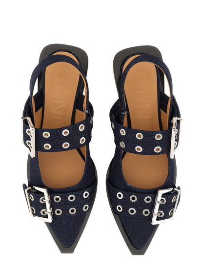 Ganni Denim Slingback Ballets