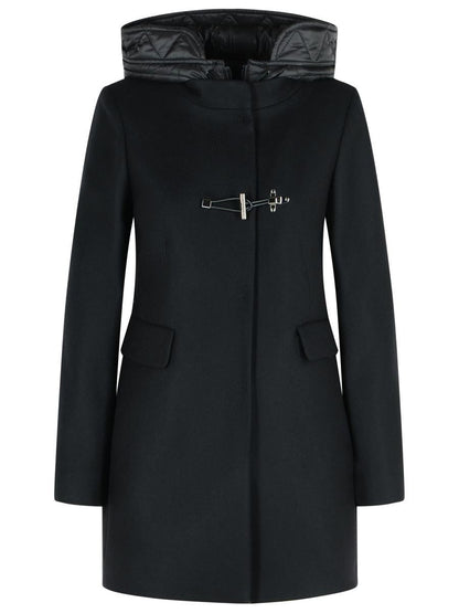Fay Black Wool Blend Coat