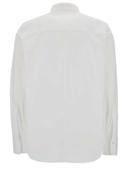 White Shirt With Monile Detail In Cotton Blend Woman