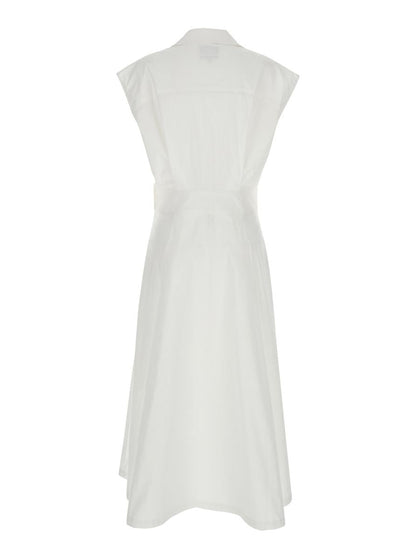 'Athena' White Sleeveless V-Neck Dress In Cotton Woman