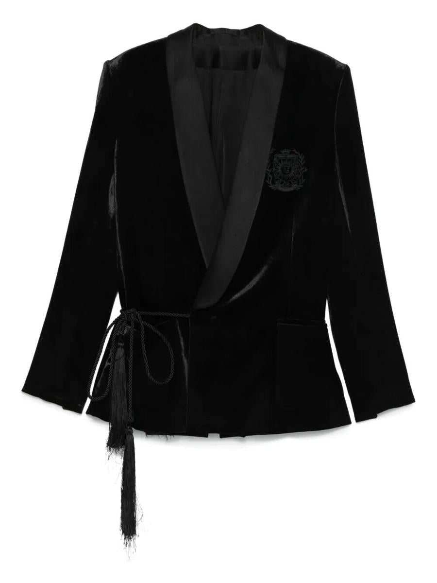 Balmain Velvet & Satin Side Belted Jacket With Tassel Clothing