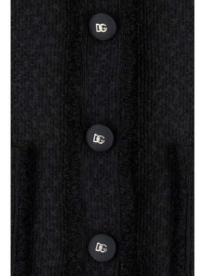 Black Single-Breasted Jacket With Branded Button In Tweed Woman