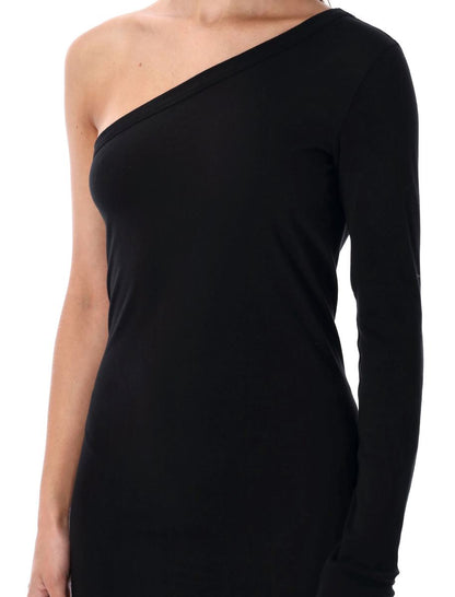 Rick Owens Drkshdw Ziggy One-Shoulder Black Cotton Jersey Dress