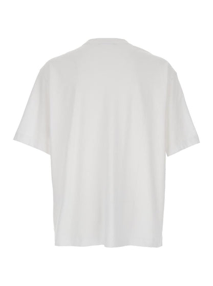 White T-Shirt With Lettering Logo Embroidered On The Front In Cotton Man