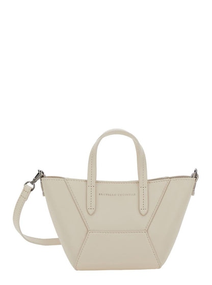 'Bc Duo' White Crossbody Bag With Adjustable And Removable Shoulder Strap In Leather Woman