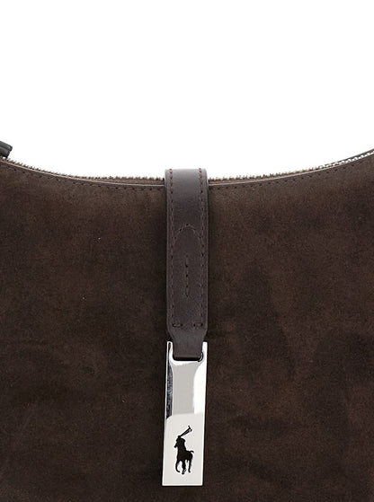 Brown Shoulder Bag With Adjustable Closure And Logo Plaque On The Front In Suede Woman