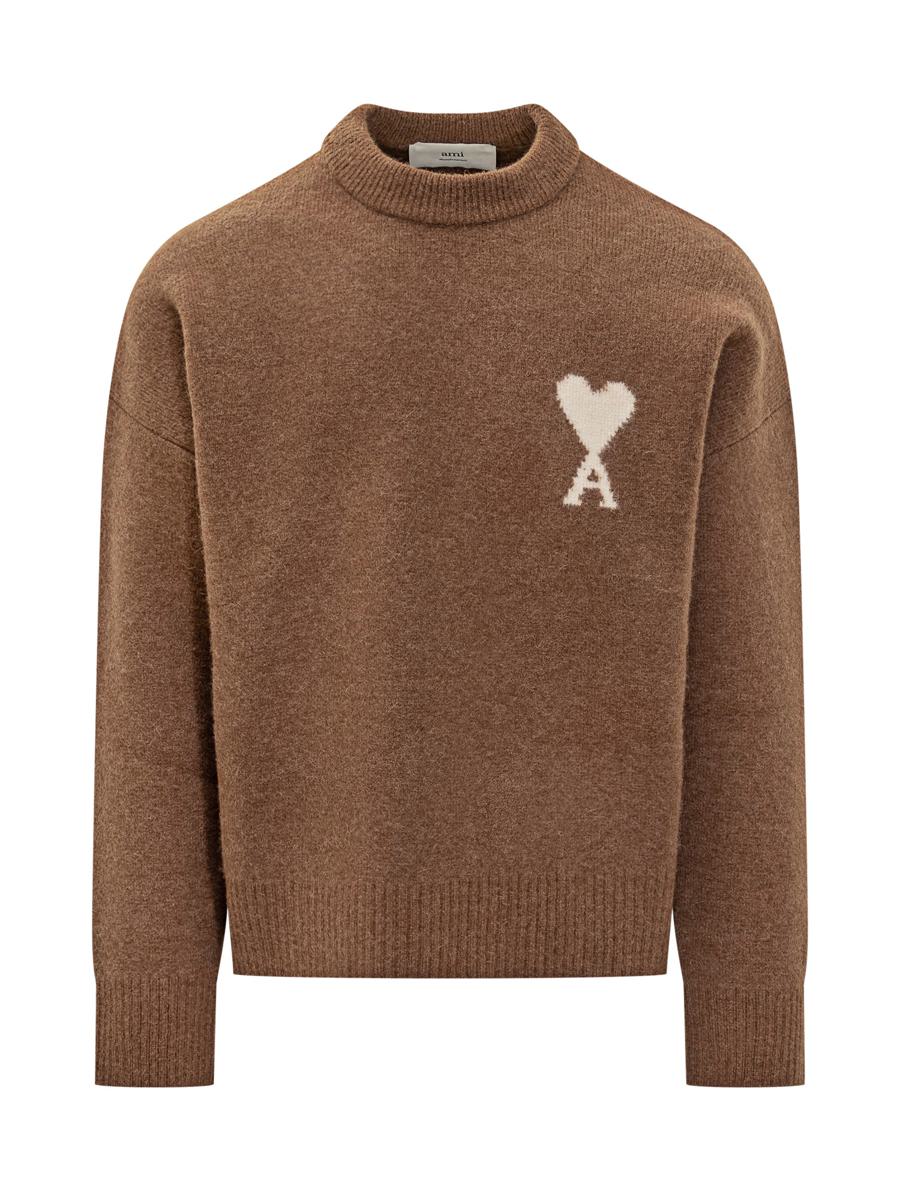 AMI Paris Wool Crew Neck Sweater With Logo Ami Alexandre Mattiussi