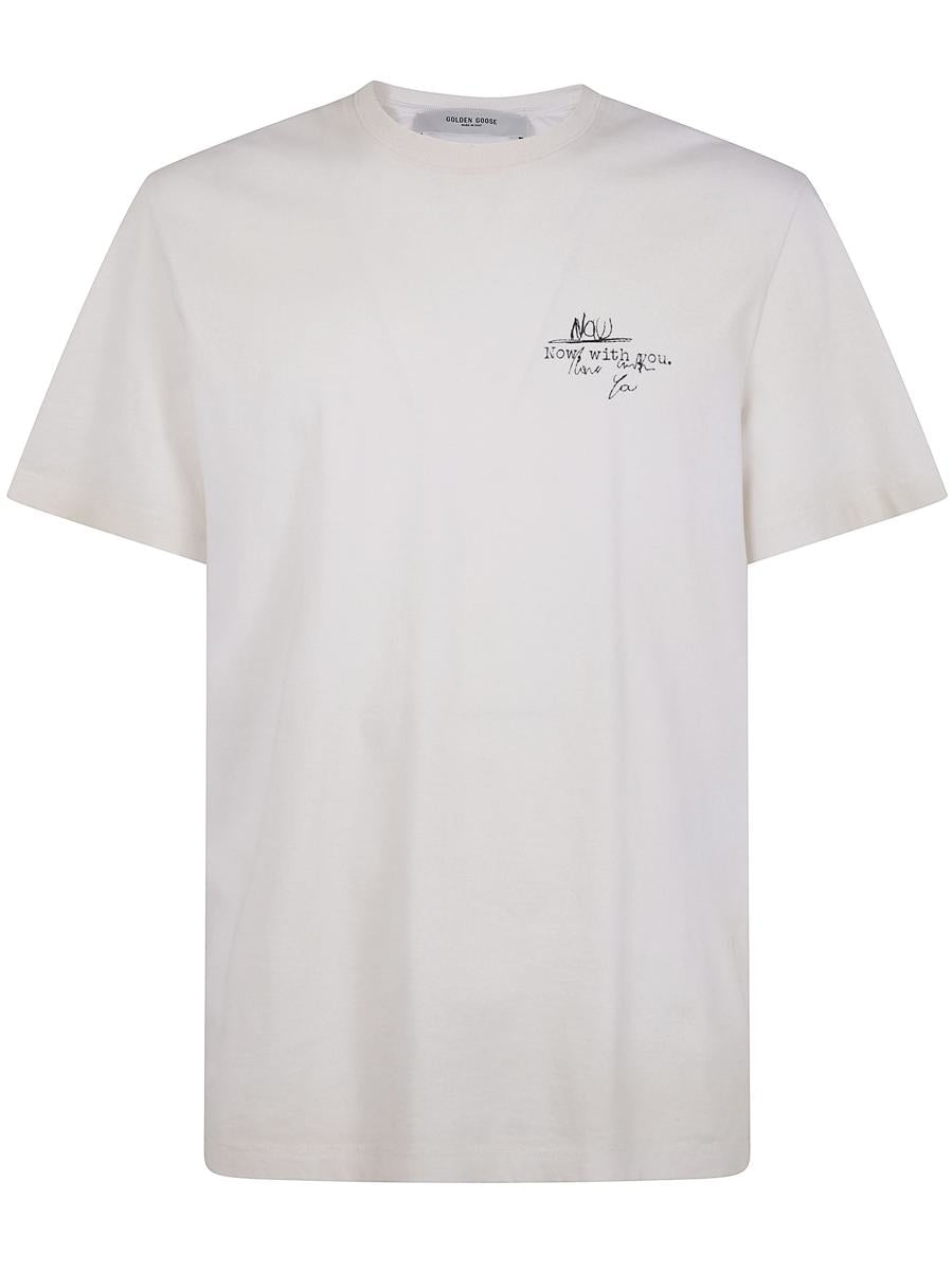 Golden Goose "Journey" Man`S T-Shirt Regular Gauze Cotton Jersey Vintage Treatment With Print Clothing